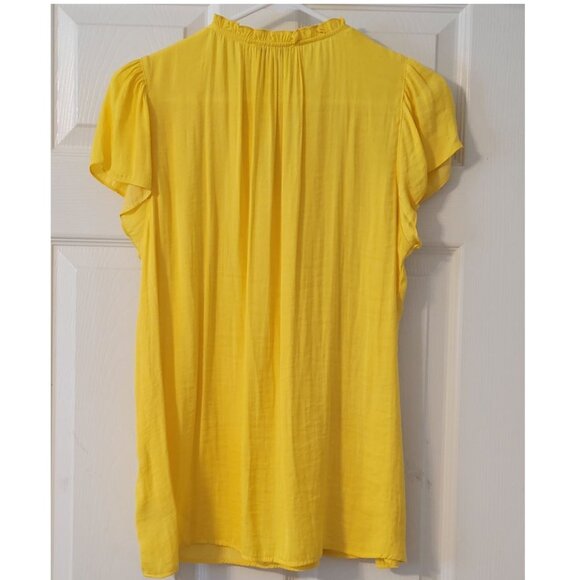 Maison d'Amelie Anthropologie faux silk butterfly sleeve BLOUSE Yellow M - Picture 3 of 6